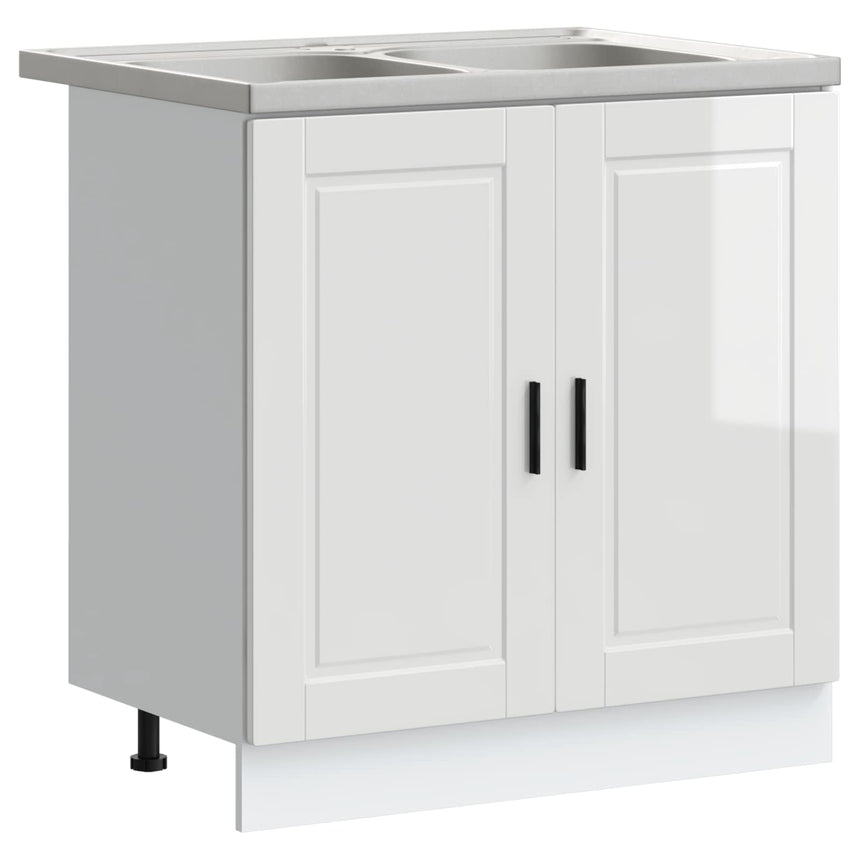 vidaXL Meuble sous évier Porto 2 pcs Blanc Bois d'ingénierie