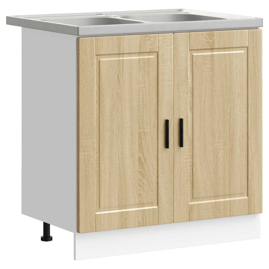 vidaXL Meuble sous évier Porto 2 pcs Marron Bois d'ingénierie