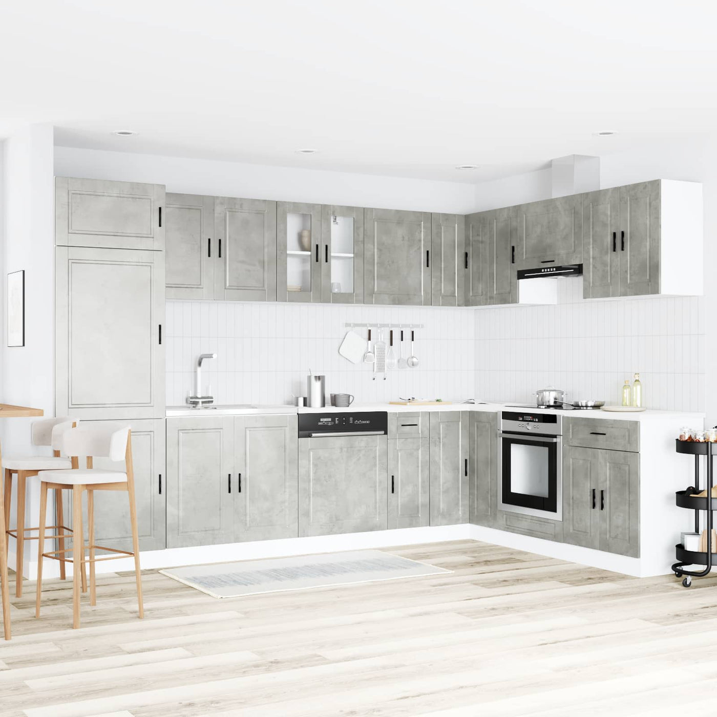 vidaXL Meuble sous évier avec porte Porto 2 pcs Gris Bois d'ingénierie