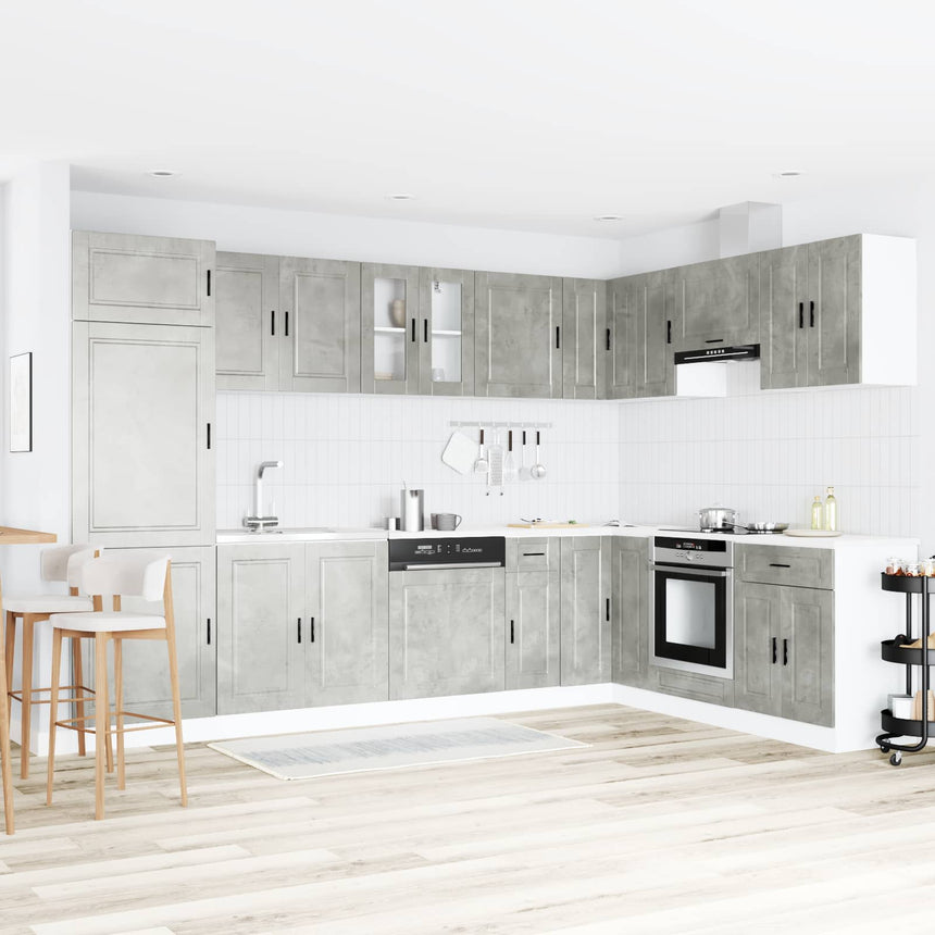 vidaXL Meuble sous évier avec porte Porto 2 pcs Gris Bois d'ingénierie