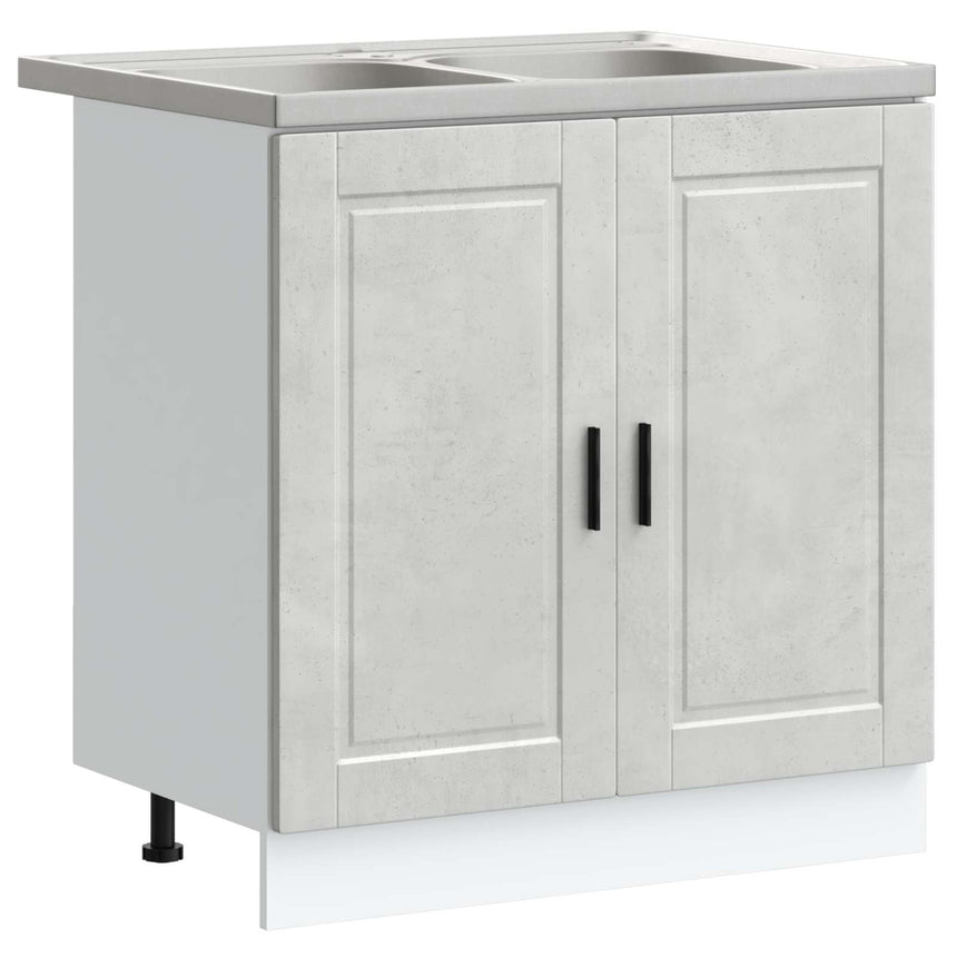 vidaXL Meuble sous évier avec porte Porto 2 pcs Gris Bois d'ingénierie