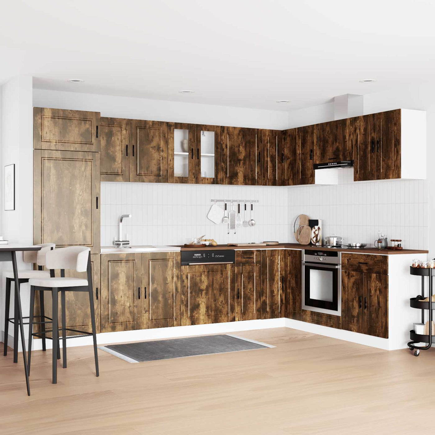 vidaXL Meuble sous évier Porto 2 pcs Marron Bois d'ingénierie