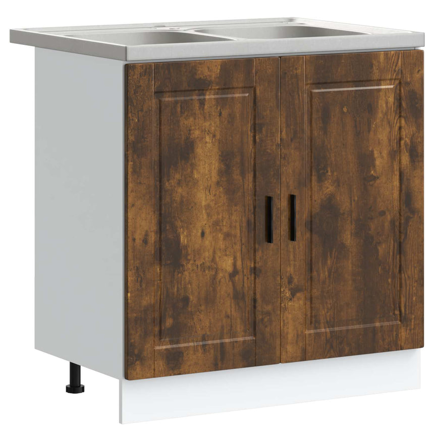 vidaXL Meuble sous évier Porto 2 pcs Marron Bois d'ingénierie