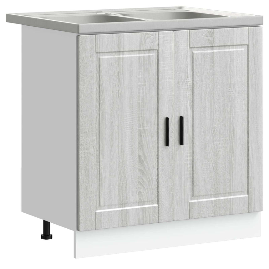 vidaXL Meuble sous évier avec porte Porto 2 pcs Gris Bois d'ingénierie