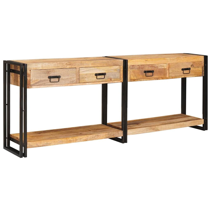 vidaXL Tables console avec tiroir 2 pcs Marron Bois de mangue massif