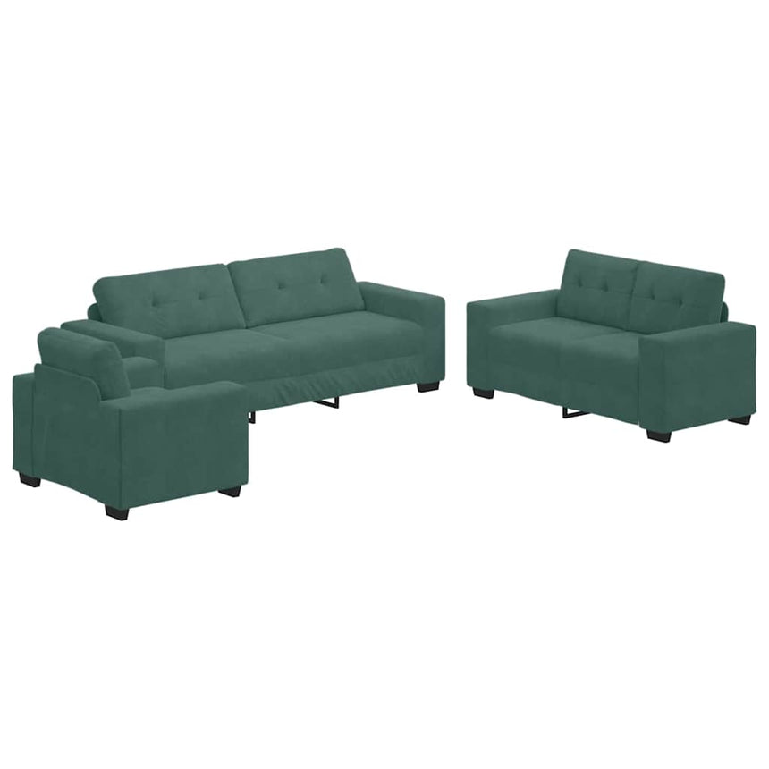 vidaXL Ensemble de Canapés 3 pcs Vert foncé 221 x 80 x 80 cm Velours