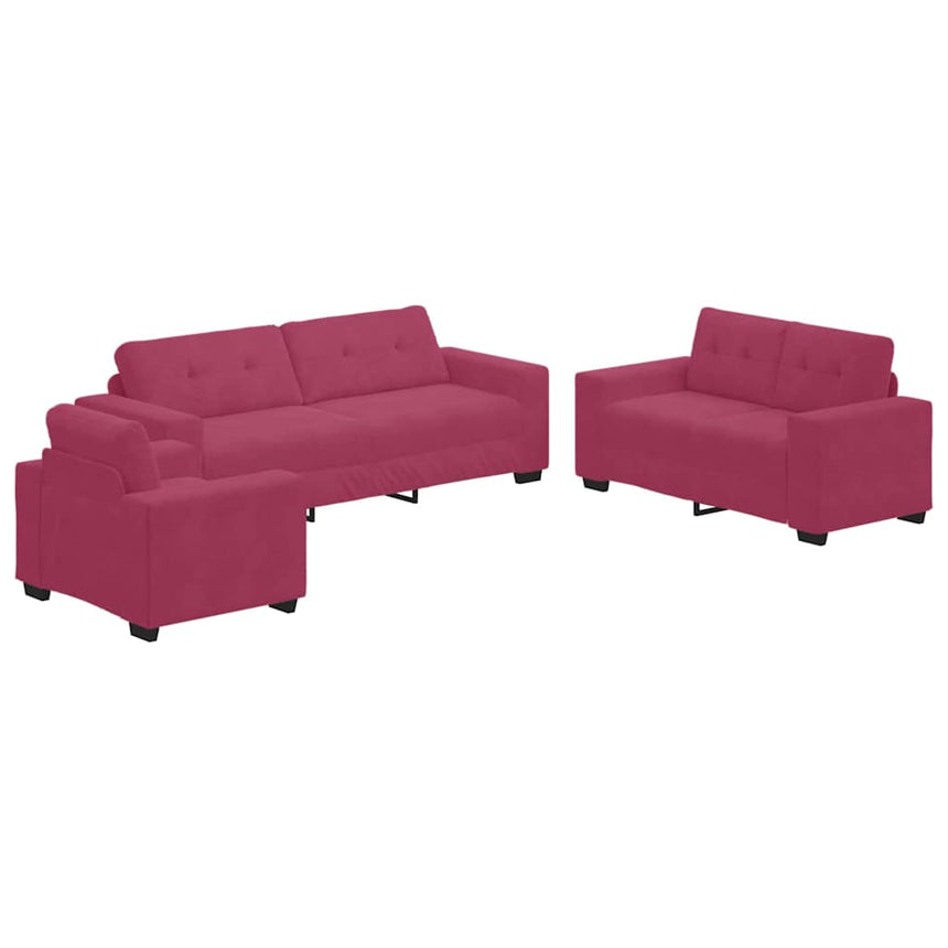 vidaXL Ensemble de Canapés 3 pcs Rouge Vent 221 x 80 x 80 cm Velours