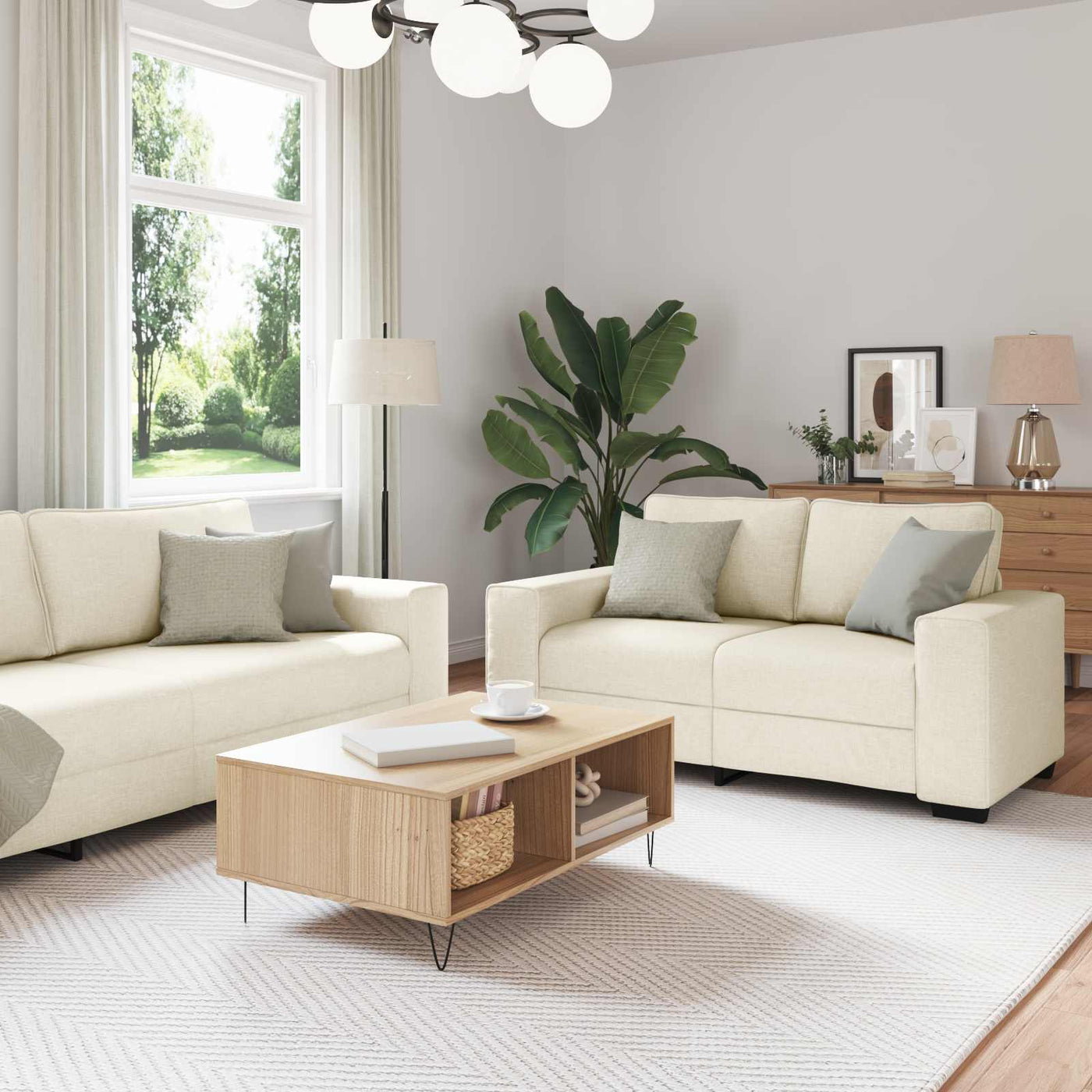 vidaXL Canapé 2 pcs Beige 221 x 80 x 82 cm Tissu en lin mélangé