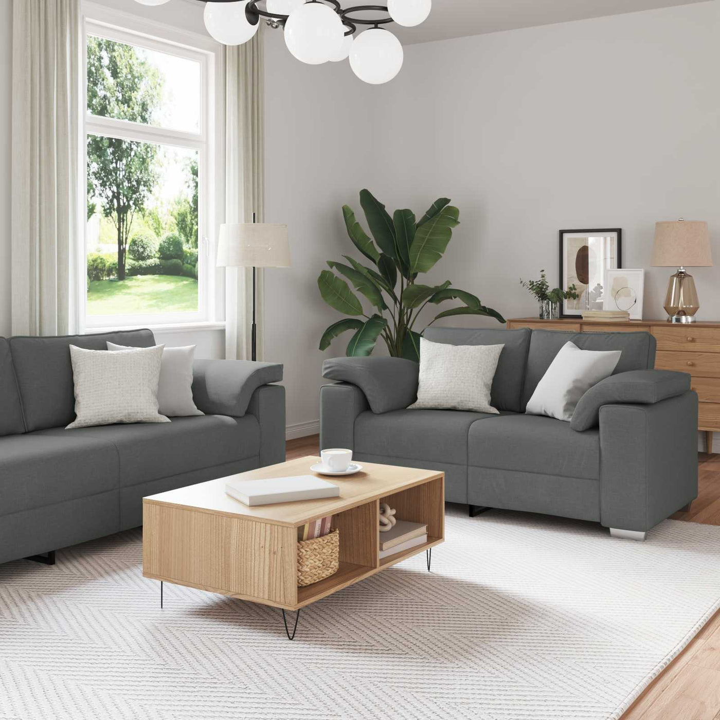 vidaXL Canapé 2 pcs Gris foncé 219 x 80 x 82 cm tissu