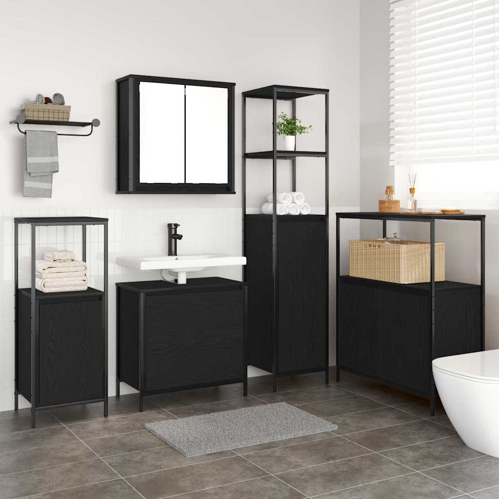 vidaXL Ensemble de mobilier de salle de bain avec étagère 5 pcs Noir