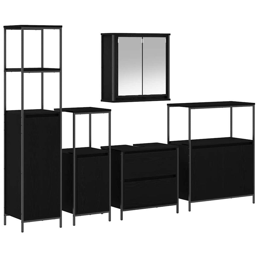 vidaXL Ensemble de mobilier de salle de bain avec étagère 5 pcs Noir