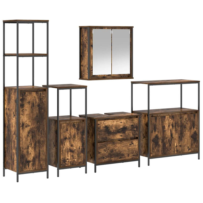 vidaXL Ensemble de mobilier de salle de bain avec étagère 5 pcs Marron
