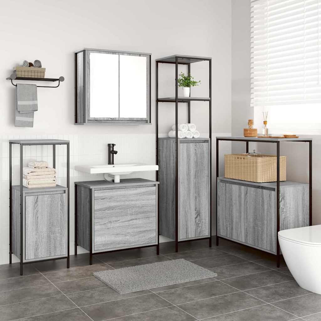 vidaXL Ensemble de mobilier de salle de bain avec étagère 5 pcs Gris