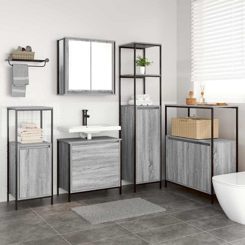 vidaXL Ensemble de mobilier de salle de bain avec étagère 5 pcs Gris