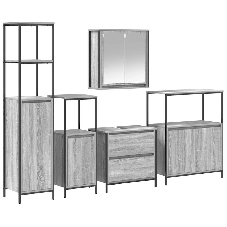 vidaXL Ensemble de mobilier de salle de bain avec étagère 5 pcs Gris
