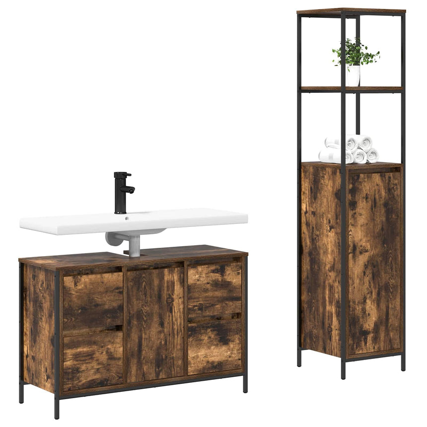 vidaXL Ensemble de mobilier de salle de bain 2 pcs Chêne fumé et noir