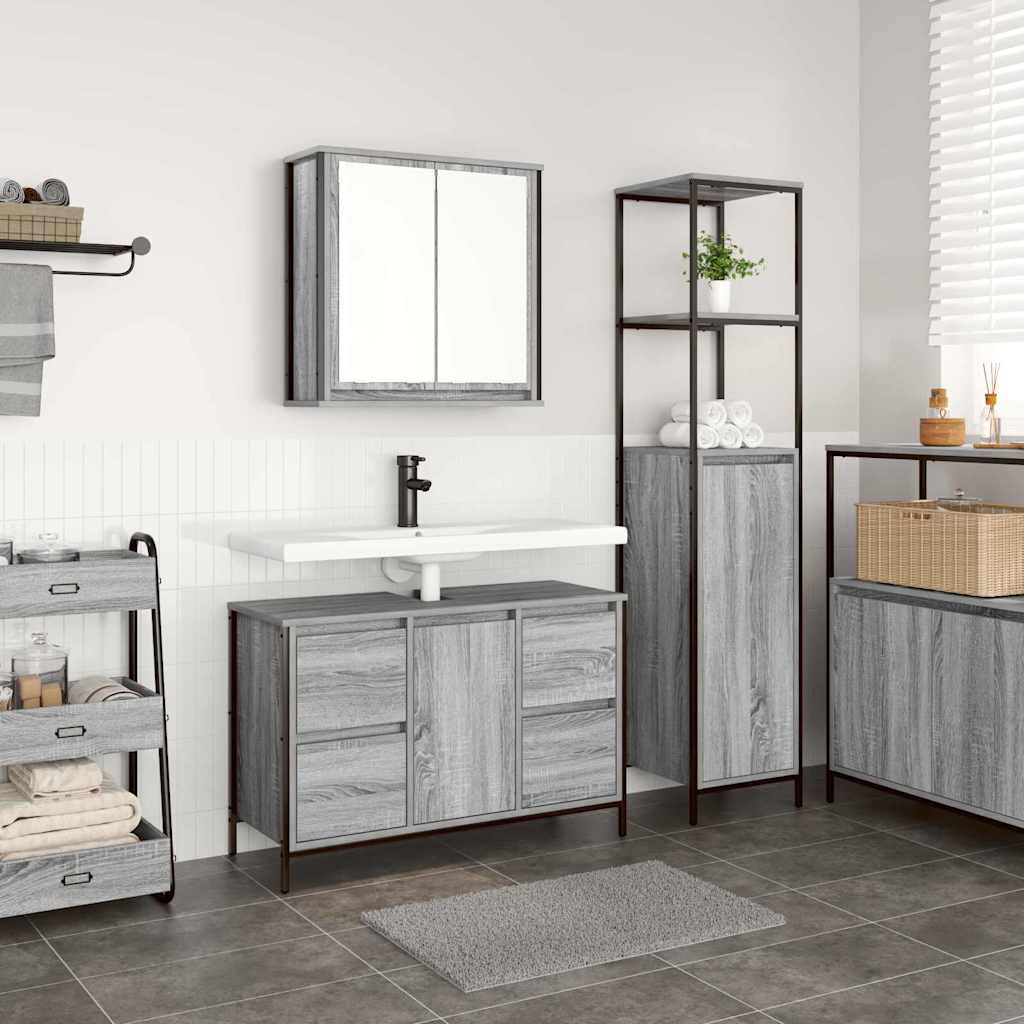 vidaXL Ensemble de mobilier de salle de bain 2 pcs Gris sonoma et Noir