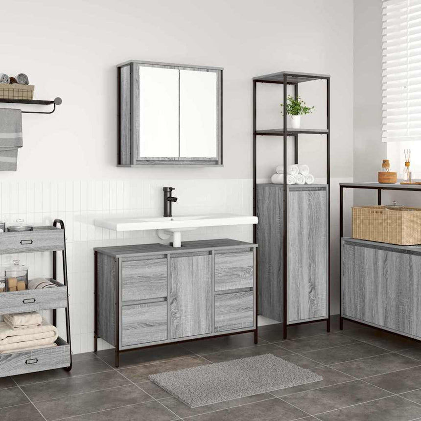 vidaXL Ensemble de mobilier de salle de bain 2 pcs Gris sonoma et Noir