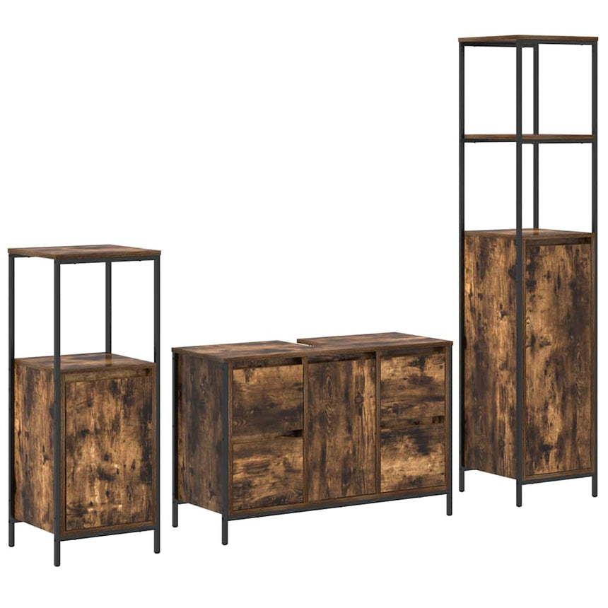 vidaXL Ensemble de mobilier de salle de bain 3 pcs Chêne fumé et noir