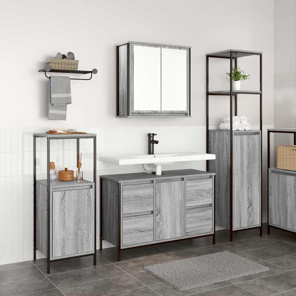 vidaXL Ensemble de mobilier de salle de bain 3 pcs Gris sonoma et Noir