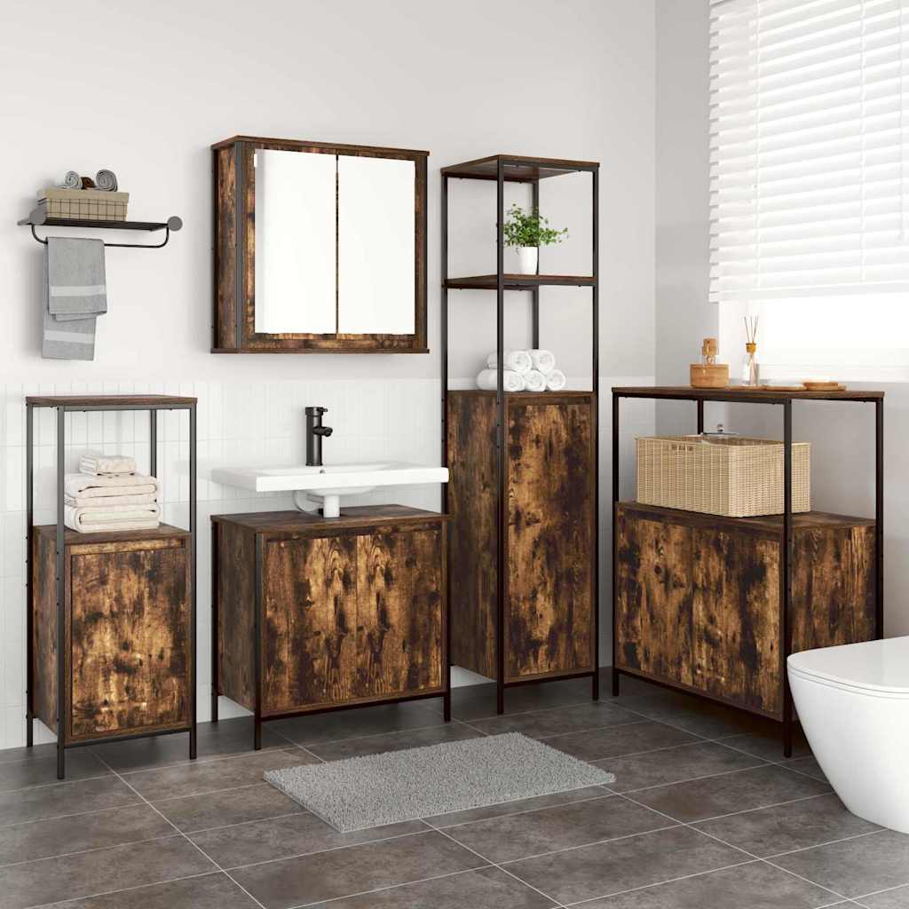 vidaXL Ensemble de mobilier de salle de bain 5 pcs Chêne fumé et noir