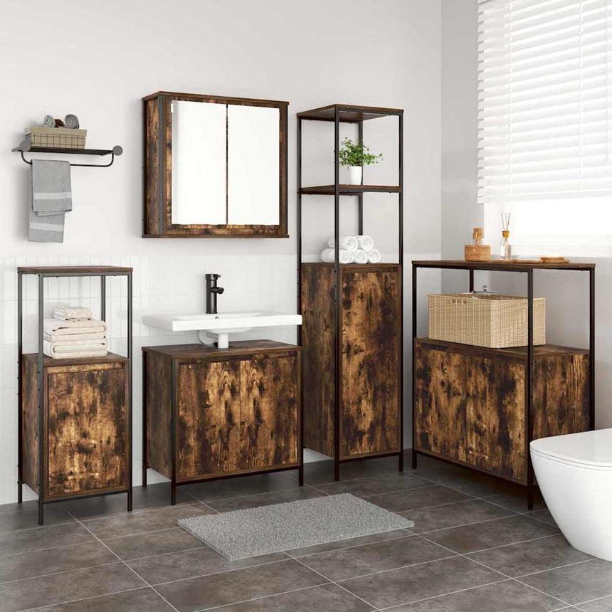 vidaXL Ensemble de mobilier de salle de bain 5 pcs Chêne fumé et noir