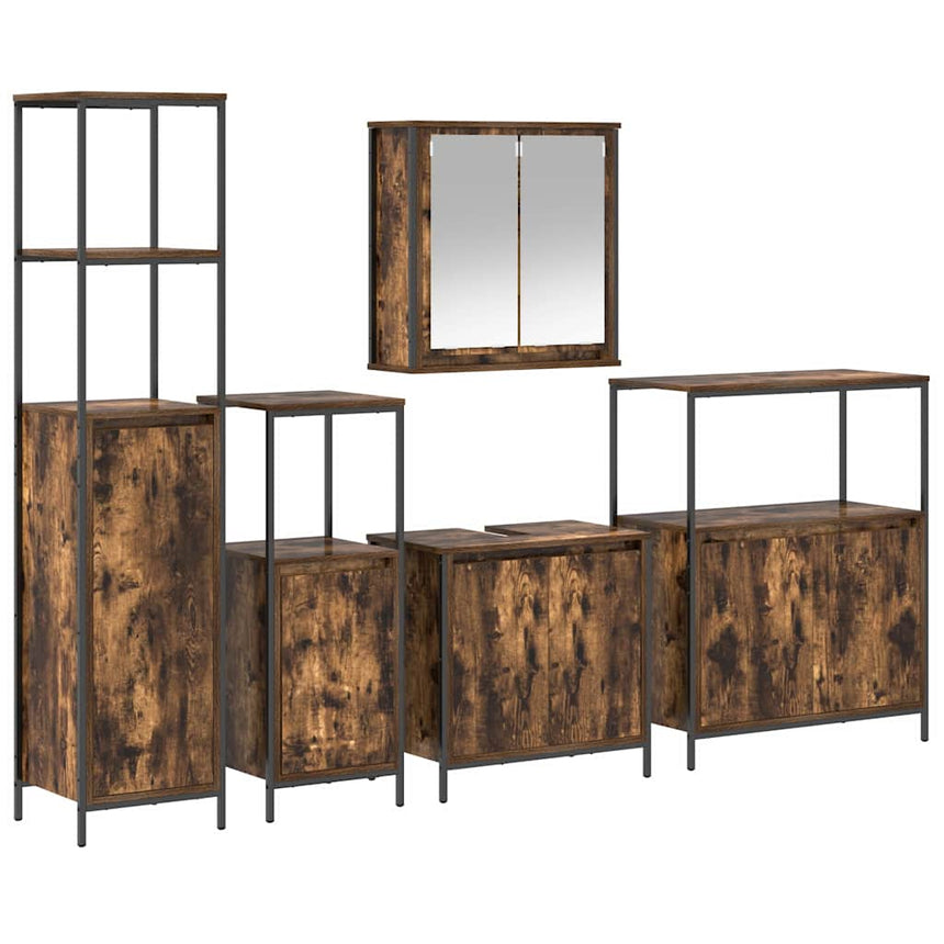 vidaXL Ensemble de mobilier de salle de bain 5 pcs Chêne fumé et noir