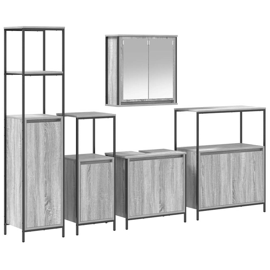 vidaXL Ensemble de mobilier de salle de bain 5 pcs Gris Sonoma et noir