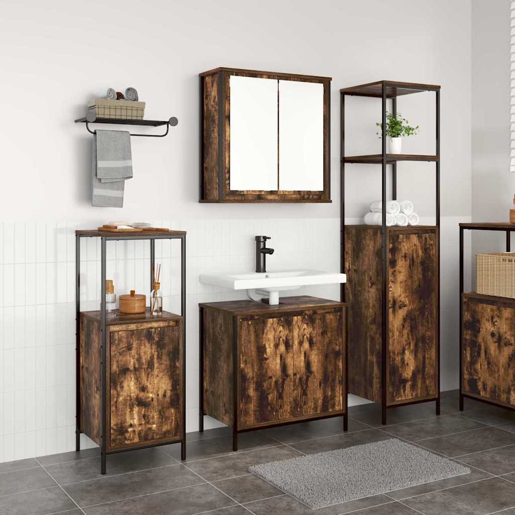 vidaXL Ensemble de mobilier de salle de bain 3 pcs Chêne fumé et noir