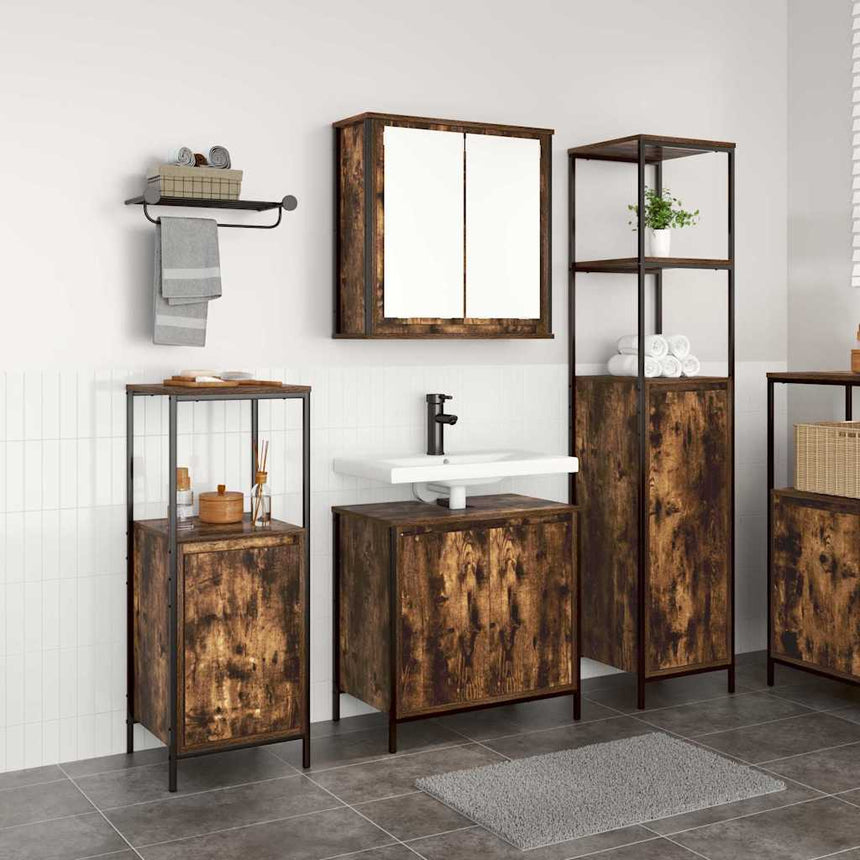 vidaXL Ensemble de mobilier de salle de bain 3 pcs Chêne fumé et noir