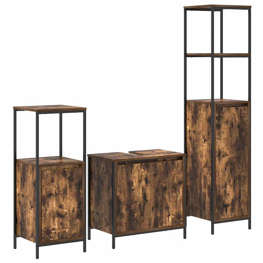 vidaXL Ensemble de mobilier de salle de bain 3 pcs Chêne fumé et noir