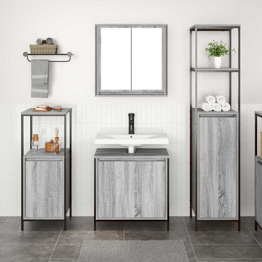vidaXL Ensemble de mobilier de salle de bain 3 pcs Gris Sonoma et noir