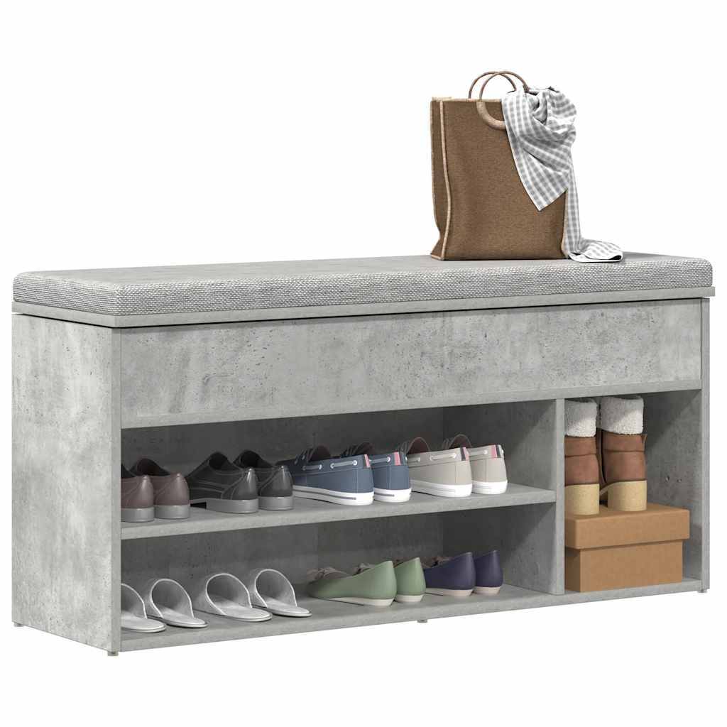 Schoenenbank 102X30,5X45 Cm Bewerkt Hout Betongrijs