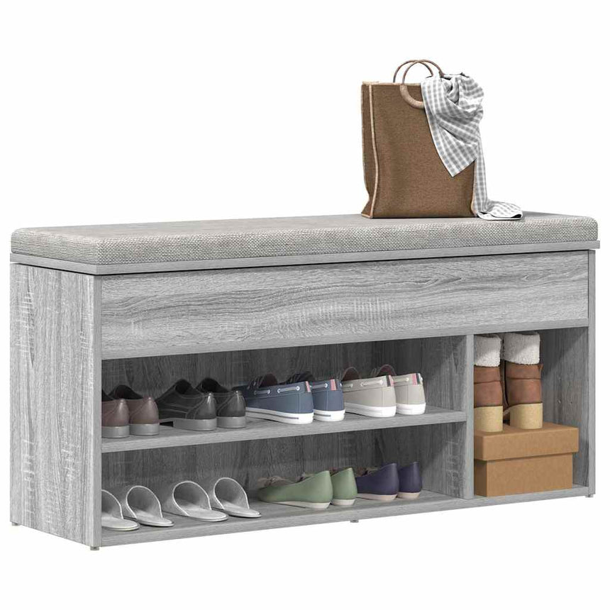 Schoenenbank 102X30,5X45Cm Bewerkt Hout Eikenkleur Grijs Sonoma