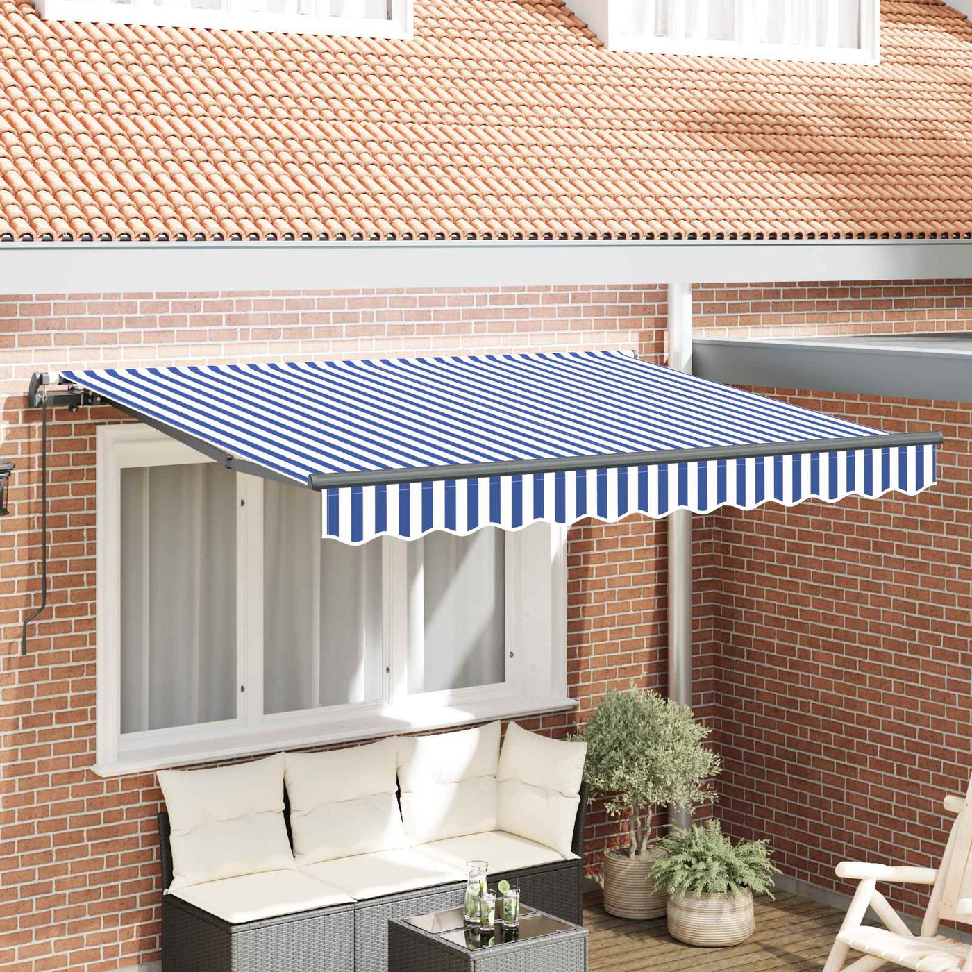 Inklapbare Luifel 250 X 200 Cm Stof Blauw En Wit (Anthraciet Frame)