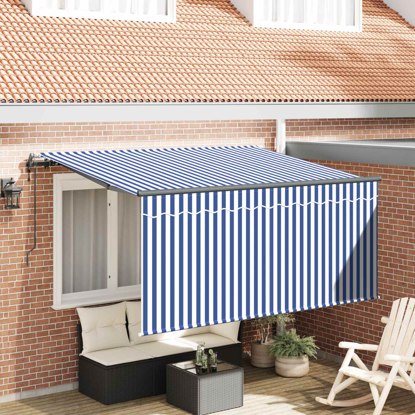 Inklapbare Luifel Blauw En Wit 300 X 200 Cm Crème (Anthraciet Frame)