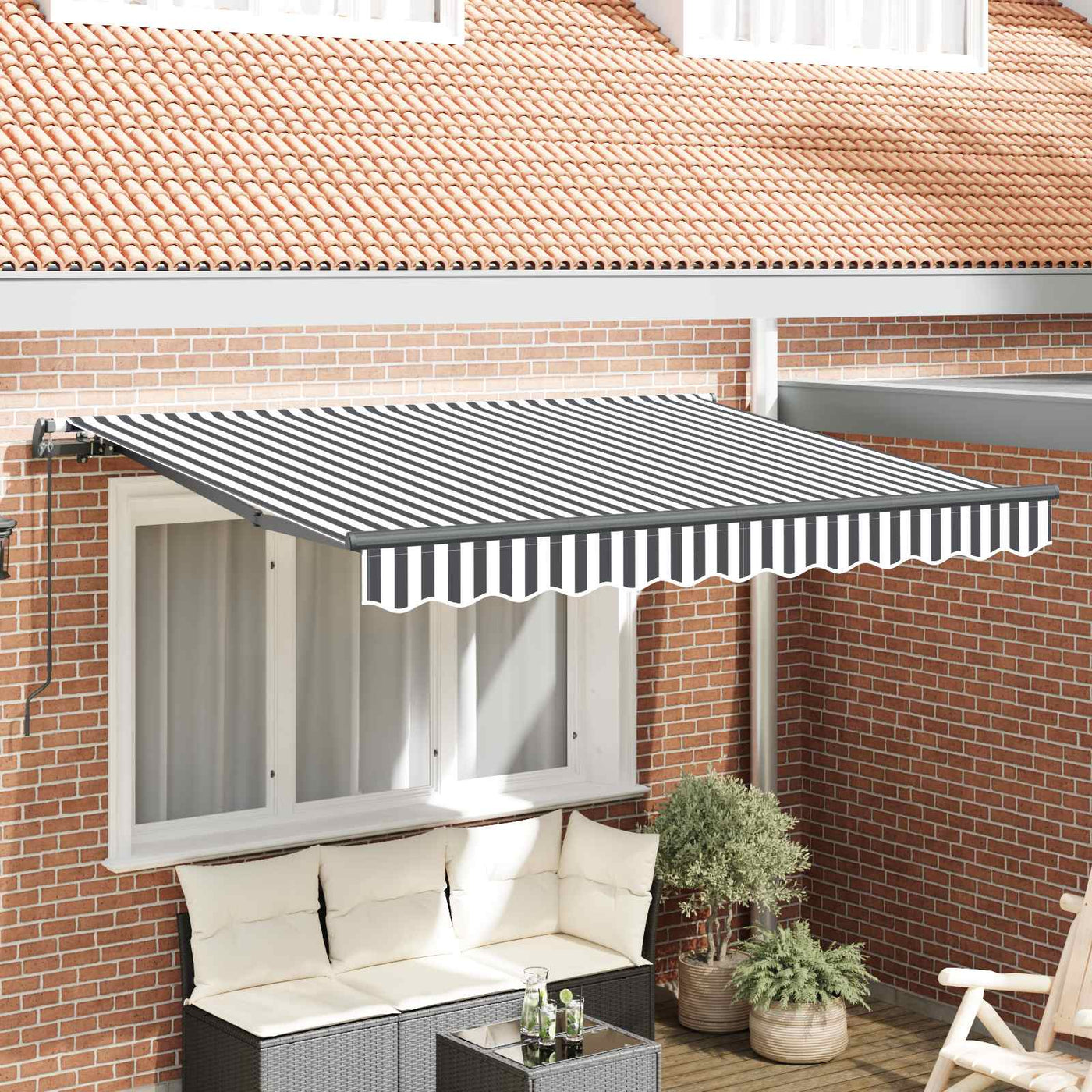 Inklapbare Luifel Antraciet 300 X 200 Cm Stof Anthraciet En Wit (Anthraciet Frame)