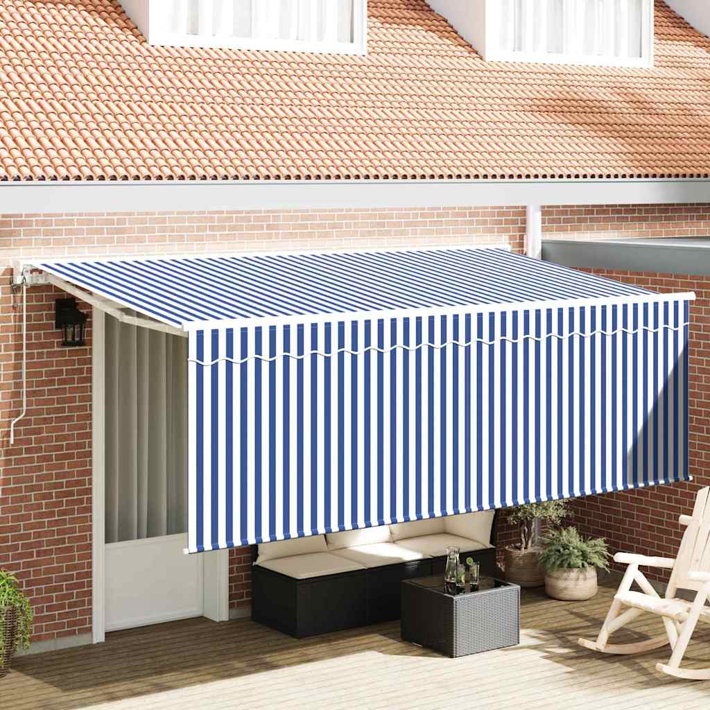 Inklapbare Luifel Gestreept Blauw 350 X 200 Cm Stof Crème (Anthraciet Frame)