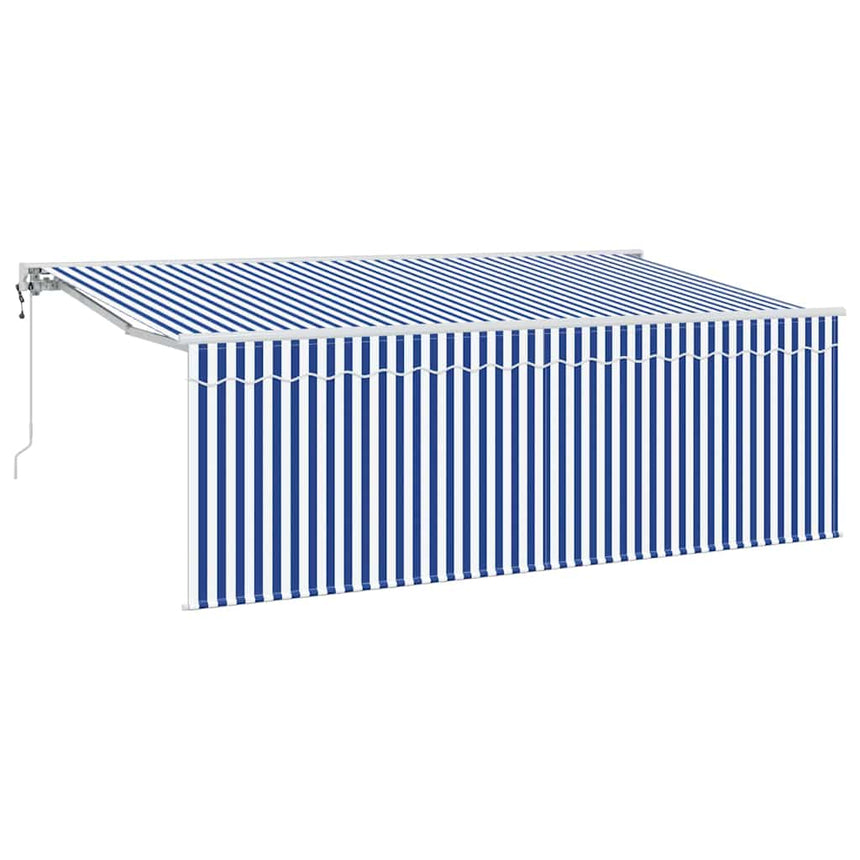 Inklapbare Luifel Gestreept Blauw 350 X 200 Cm Stof Crème (Anthraciet Frame)