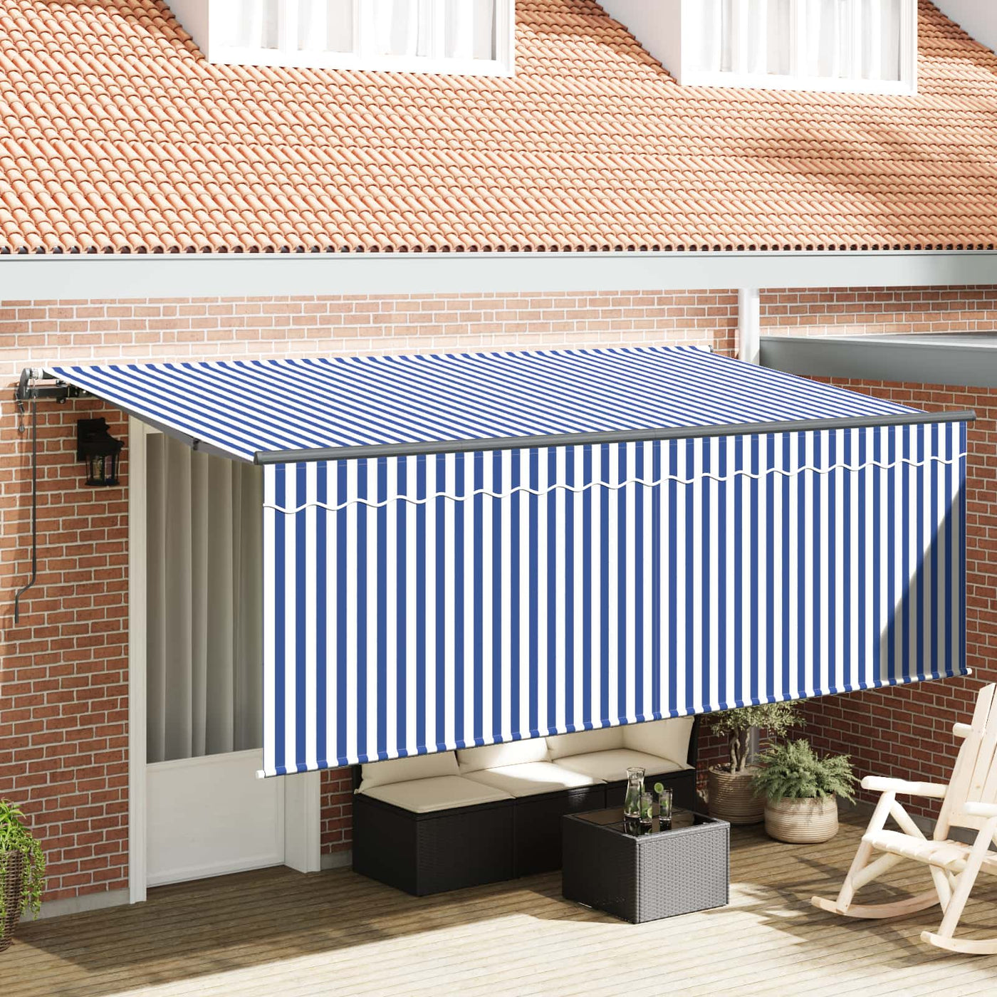 Inklapbare Luifel Blauw En Wit 400 X 200 Cm Crème (Anthraciet Frame)