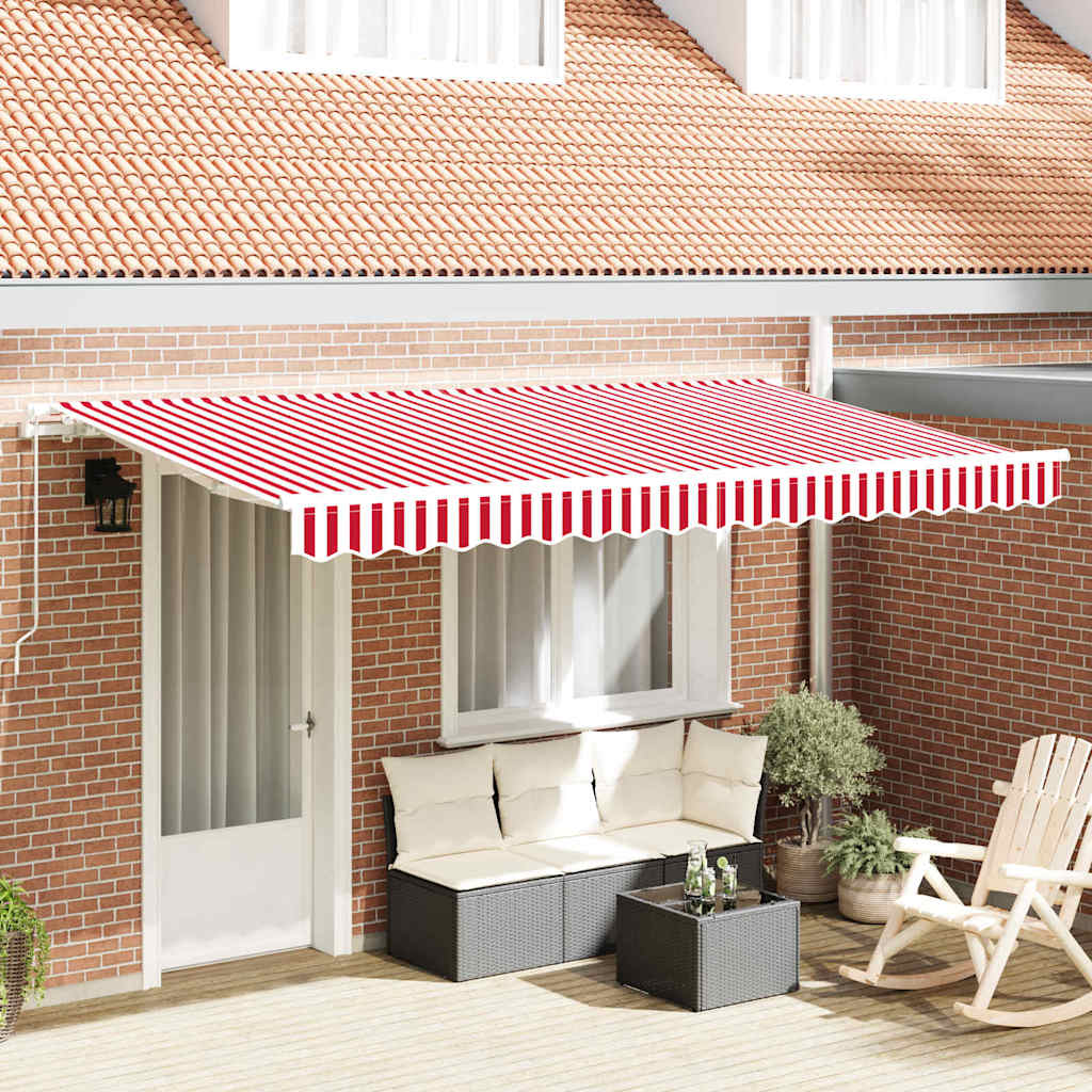 Inklapbare Luifel 400 X 200 Cm Stof Rood En Wit (Wit Frame)