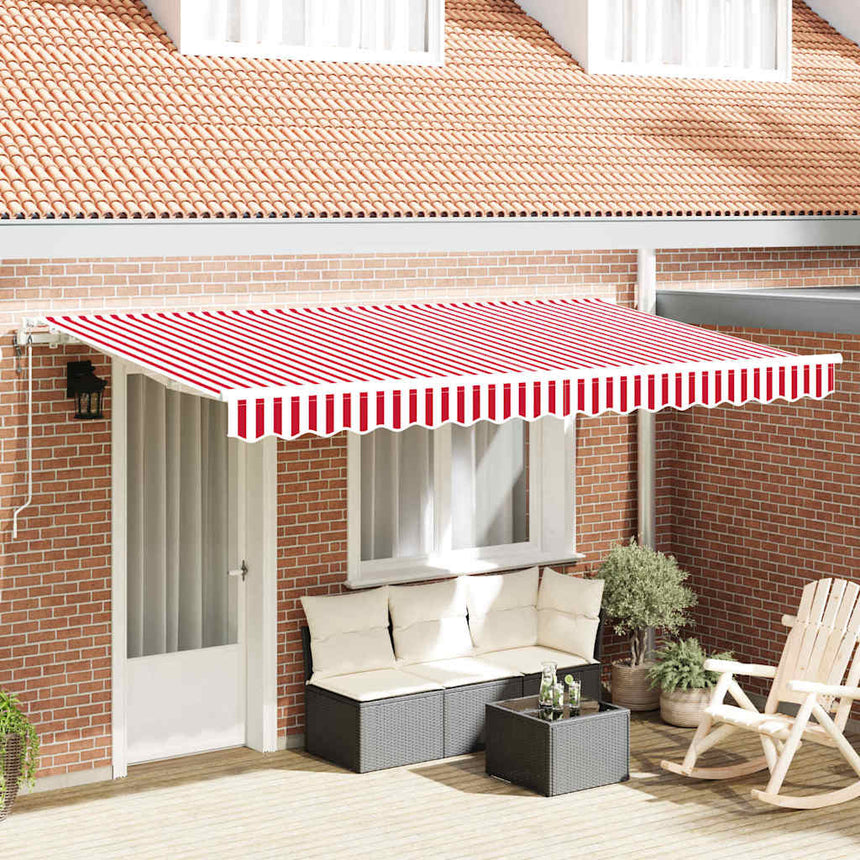 Inklapbare Luifel 400 X 200 Cm Stof Rood En Wit (Wit Frame)