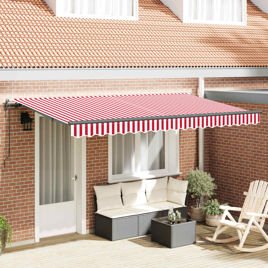 Inklapbare Luifel 400 X 200 Cm Stof Rood En Wit (Anthraciet Frame)