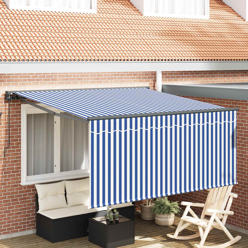 Inklapbare Luifel Blauw En Wit 300 X 250 Cm Blauw En Wit (Anthraciet Frame)