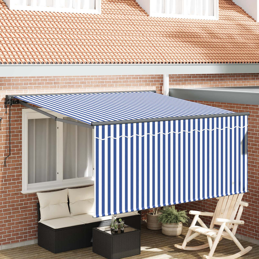 Inklapbare Luifel Blauw En Wit 300 X 250 Cm Blauw En Wit (Anthraciet Frame)