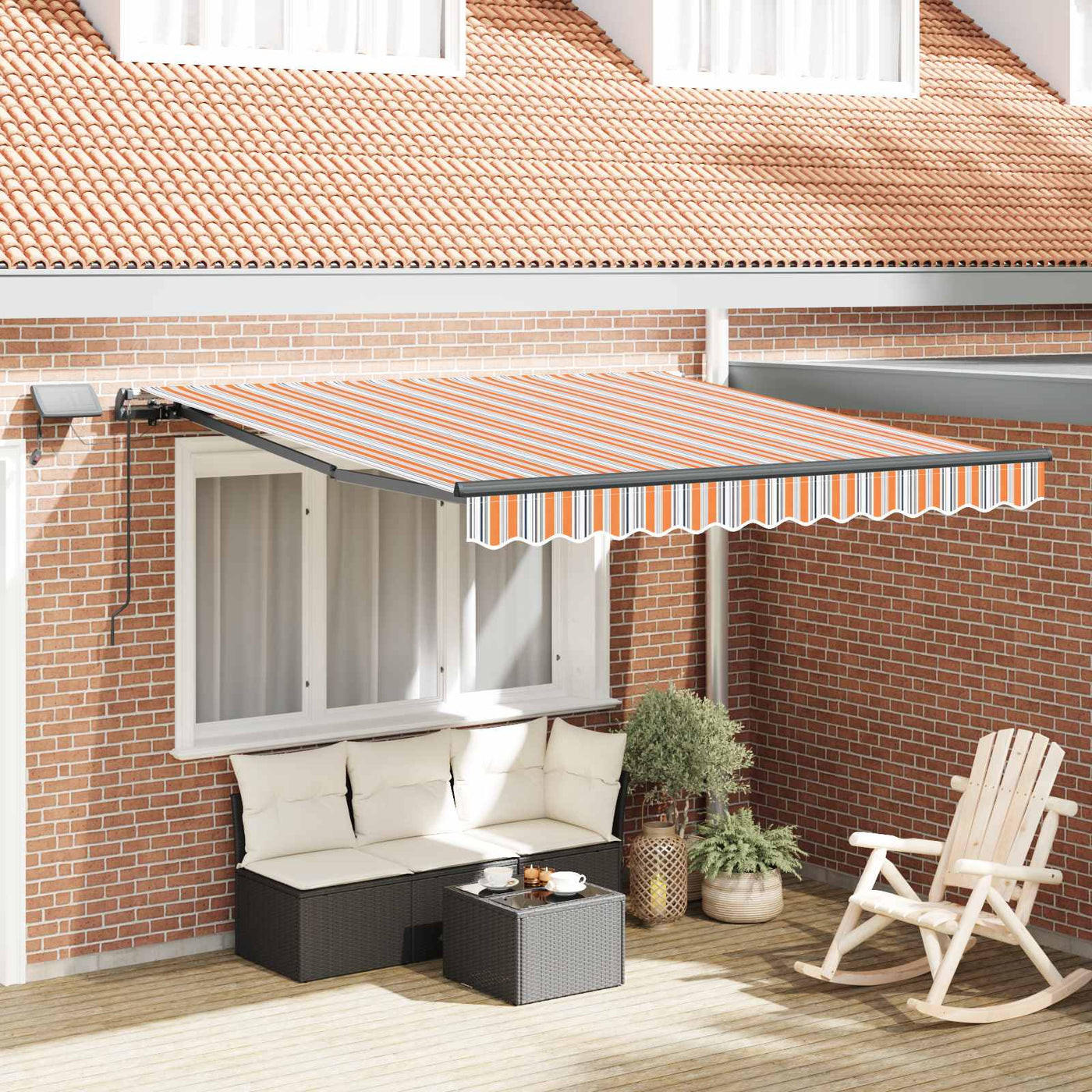 Uitschuifbare Luifel Meerkleurig Stof En Aluminium Oranje/Grijs/Blauw/Wit
