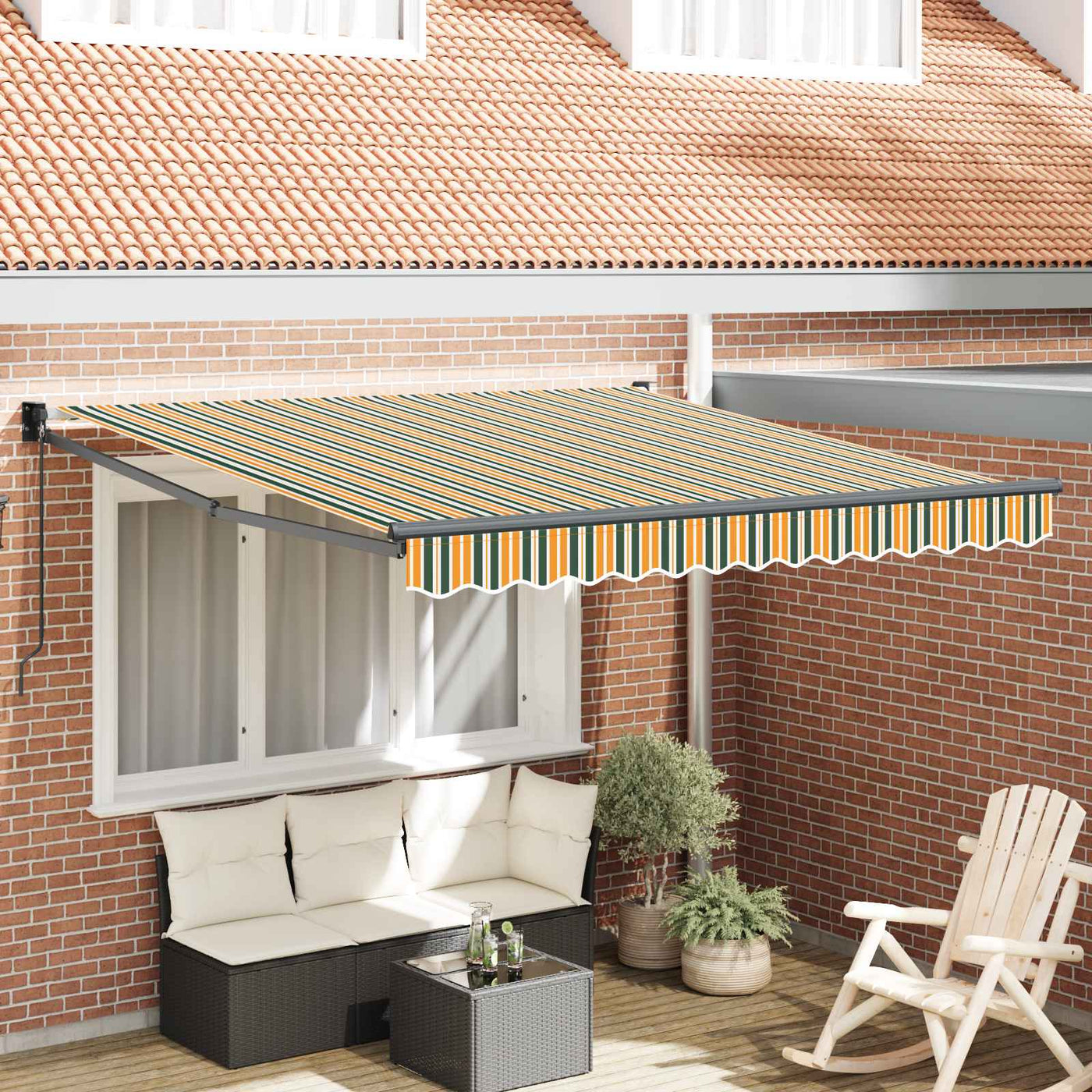 Uitschuifbare Luifel En 300 X 250 X 165 Cm Groen En Geel (Anthraciet Frame)