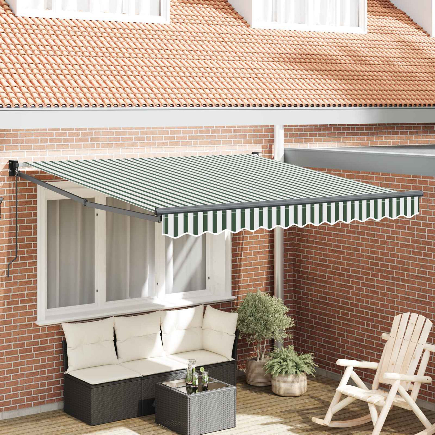 Uitschuifbare Luifel En 300 X 250 X 165 Cm Groen En Wit (Anthraciet Frame)