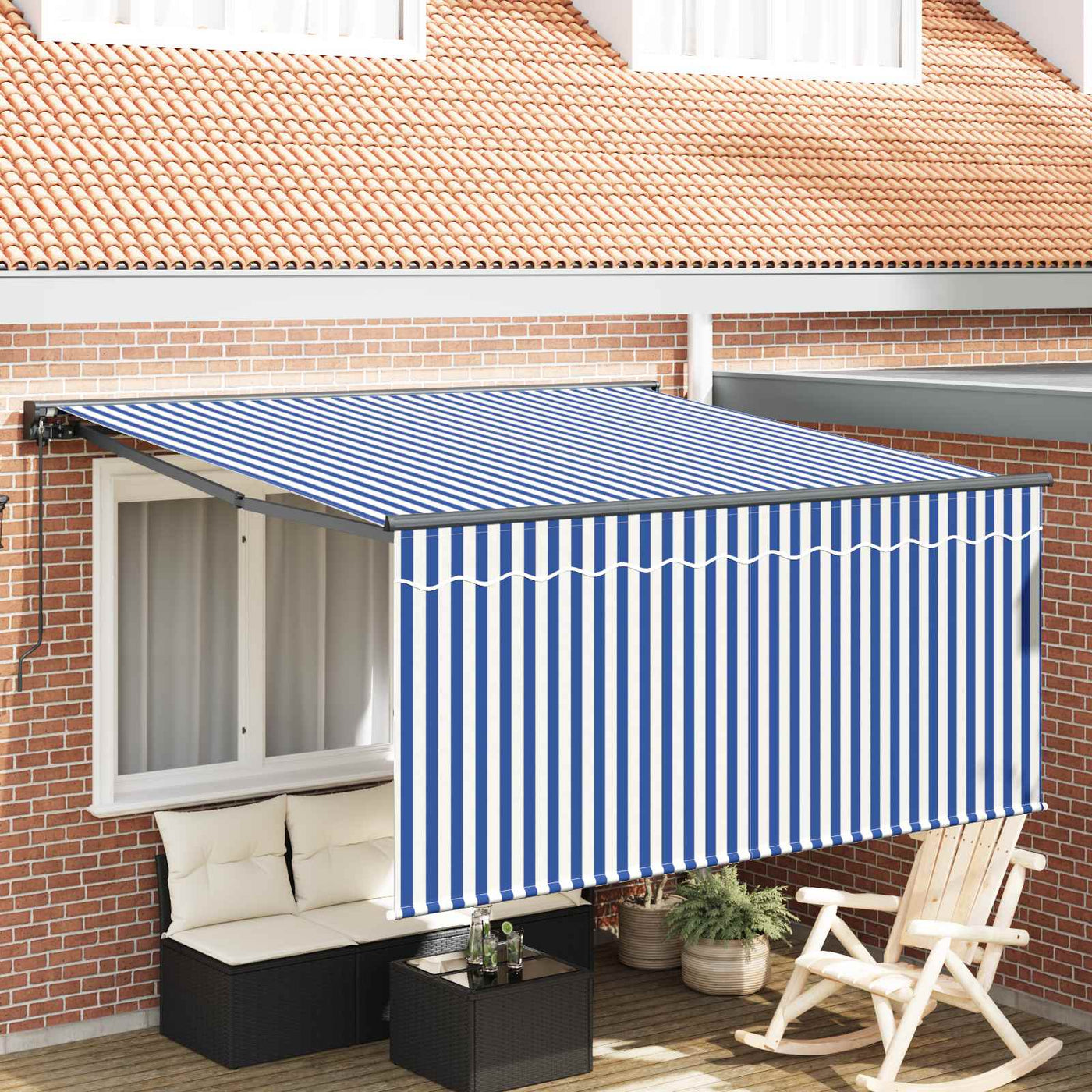 Inklapbare Luifel Blauw En Wit 350 X 250 Cm Blauw En Wit (Anthraciet Frame)