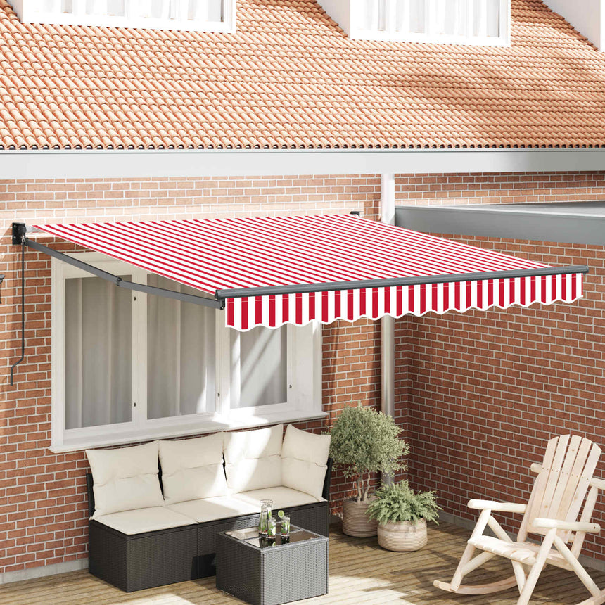 Uitschuifbare Luifel En 450 X 300 X 165 Cm Rood En Wit (Anthraciet Frame)